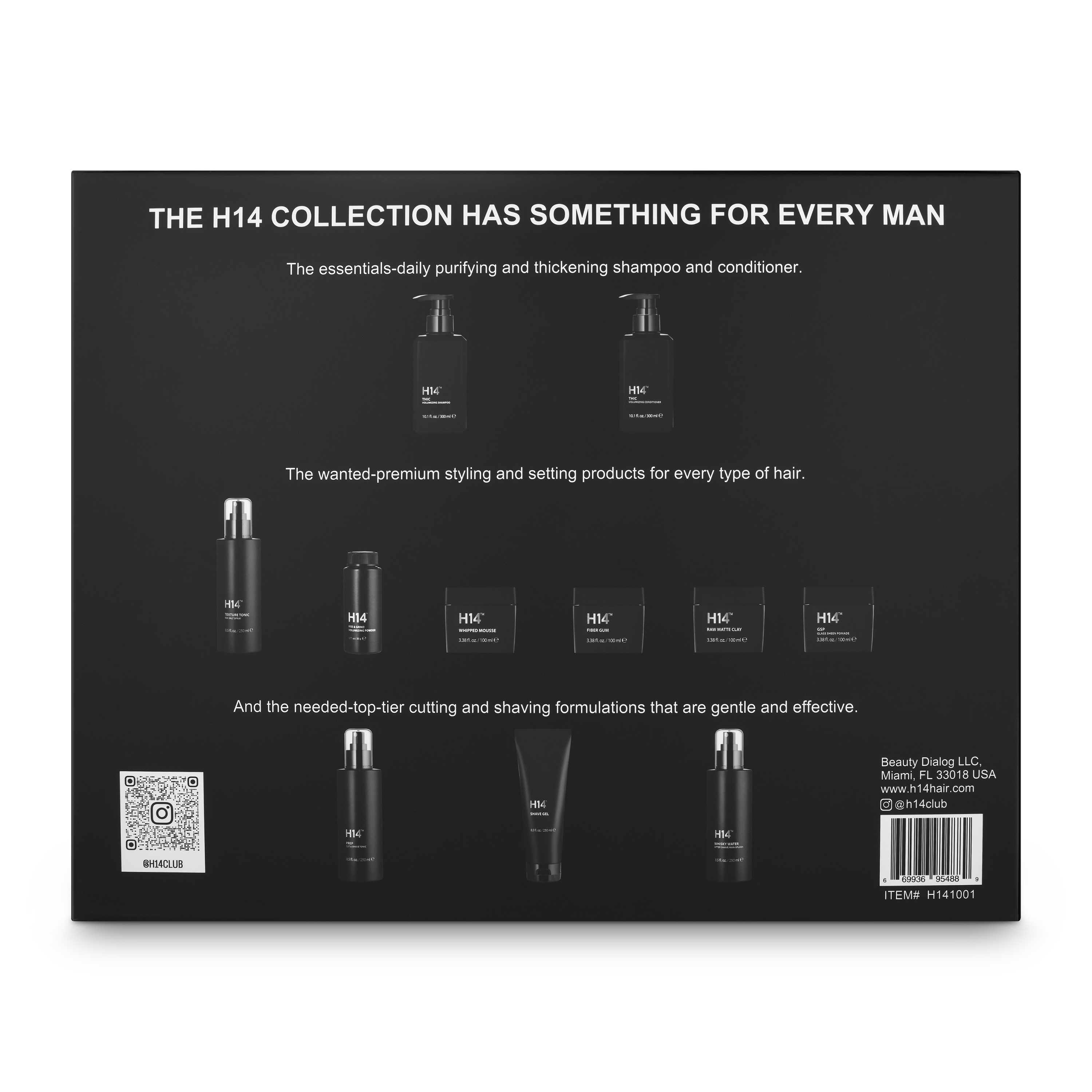 H14 Collection – Men's luxury grooming and styling set with full-sized products for hair, shave, and style